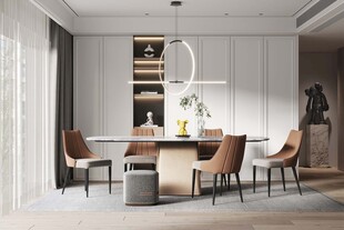 现代简约极简风格餐厅圆桌餐边柜