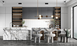 现代简约极简风格餐厅圆桌餐边柜