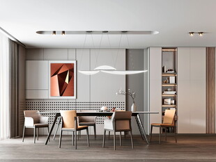 现代简约极简风格餐厅圆桌餐边柜