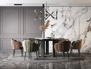 现代简约极简风格餐厅圆桌餐边柜