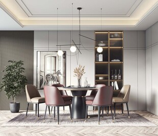 现代简约极简风格餐厅圆桌餐边柜