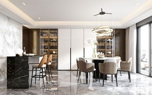 现代简约极简风格餐厅圆桌餐边柜