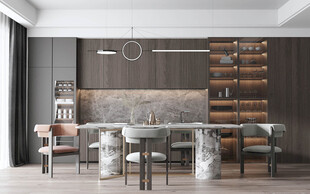 现代简约极简风格餐厅圆桌餐边柜