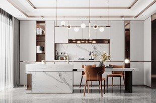 现代简约极简风格餐厅圆桌餐边柜