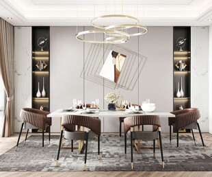 现代简约极简风格餐厅圆桌餐边柜