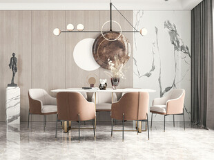 现代简约极简风格餐厅圆桌餐边柜