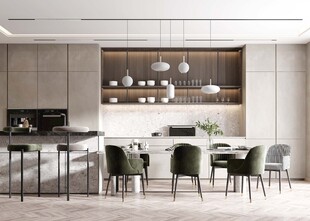 现代简约极简风格餐厅圆桌餐边柜