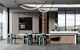 现代简约极简风格餐厅圆桌餐边柜