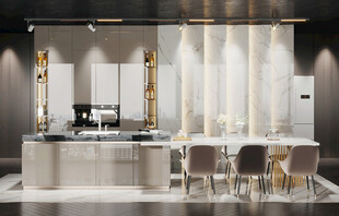 现代简约极简风格餐厅圆桌餐边柜