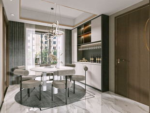 现代简约极简风格餐厅圆桌餐边柜