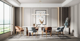 现代简约极简风格餐厅圆桌餐边柜