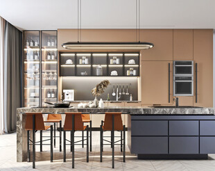 现代简约极简风格餐厅圆桌餐边柜