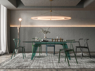 现代简约极简风格餐厅圆桌餐边柜