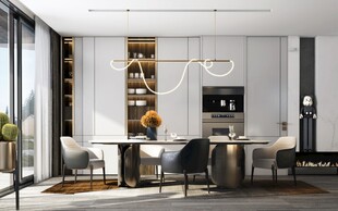 现代简约极简风格餐厅圆桌餐边柜