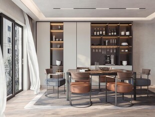 现代简约极简风格餐厅圆桌餐边柜