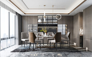 现代简约极简风格餐厅圆桌餐边柜