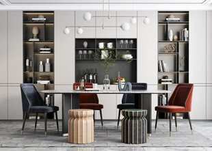 现代简约极简风格餐厅圆桌餐边柜