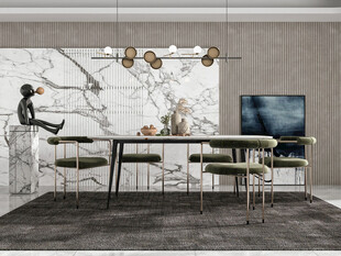 现代简约极简风格餐厅圆桌餐边柜