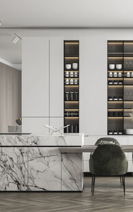 现代简约极简风格餐厅圆桌餐边柜