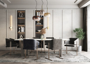 现代简约极简风格餐厅圆桌餐边柜