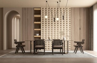 现代简约极简风格餐厅圆桌餐边柜