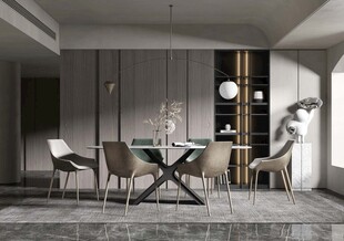 现代简约极简风格餐厅圆桌餐边柜