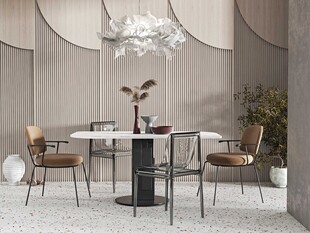 现代简约极简风格餐厅圆桌餐边柜