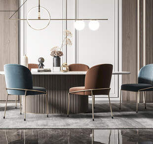 现代简约极简风格餐厅圆桌餐边柜