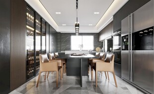 现代简约极简风格餐厅圆桌餐边柜