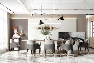 现代简约极简风格餐厅圆桌餐边柜