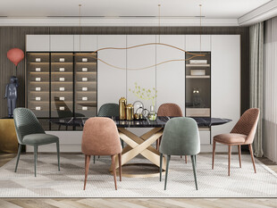 现代简约极简风格餐厅圆桌餐边柜