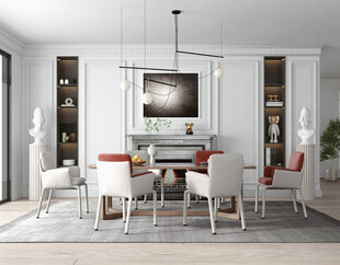 现代简约极简风格餐厅圆桌餐边柜