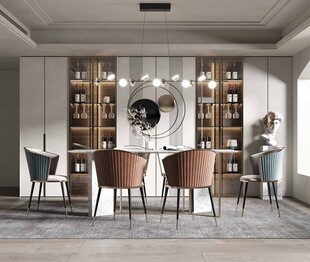 现代简约极简风格餐厅圆桌餐边柜