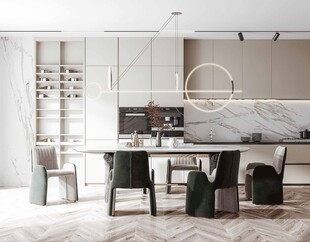 现代简约极简风格餐厅圆桌餐边柜