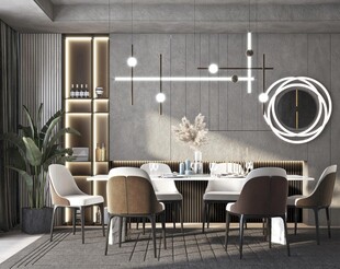 现代简约极简风格餐厅圆桌餐边柜