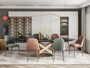 现代简约极简风格餐厅圆桌餐边柜