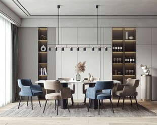 现代简约极简风格餐厅圆桌餐边柜