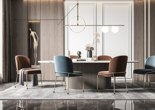 现代简约极简风格餐厅圆桌餐边柜