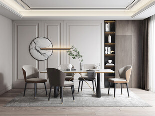 现代简约极简风格餐厅圆桌餐边柜