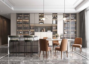 现代简约极简风格餐厅圆桌餐边柜