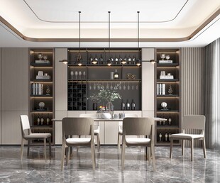 现代简约极简风格餐厅圆桌餐边柜