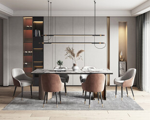 现代简约极简风格餐厅圆桌餐边柜