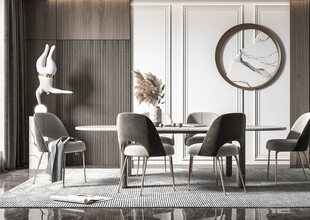 现代简约极简风格餐厅圆桌餐边柜