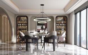 现代简约极简风格餐厅圆桌餐边柜