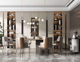 现代简约极简风格餐厅圆桌餐边柜