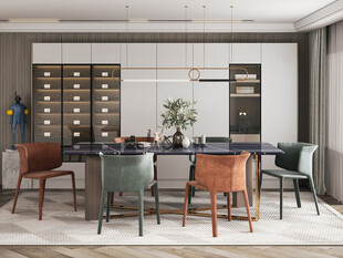 现代简约极简风格餐厅圆桌餐边柜