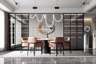 现代简约极简风格餐厅圆桌餐边柜