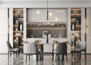 现代简约极简风格餐厅圆桌餐边柜