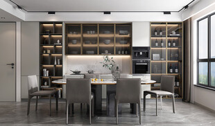 现代简约极简风格餐厅圆桌餐边柜