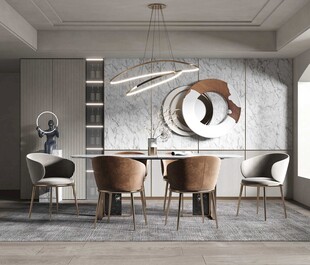 现代简约极简风格餐厅圆桌餐边柜